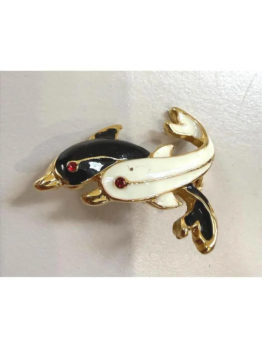 Vintage Dolphin Entwined Enamel Brooch Pin